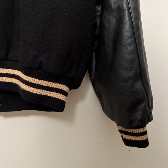 Black Varsity Jacket with Leather Sleeves - Picture 9 of 9
